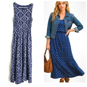 LUCKY BRAND Blue Geometric Ikat Print Maxi Dress S